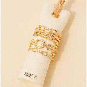 5Pc Rope/Chain Dainty Ring Set Gold